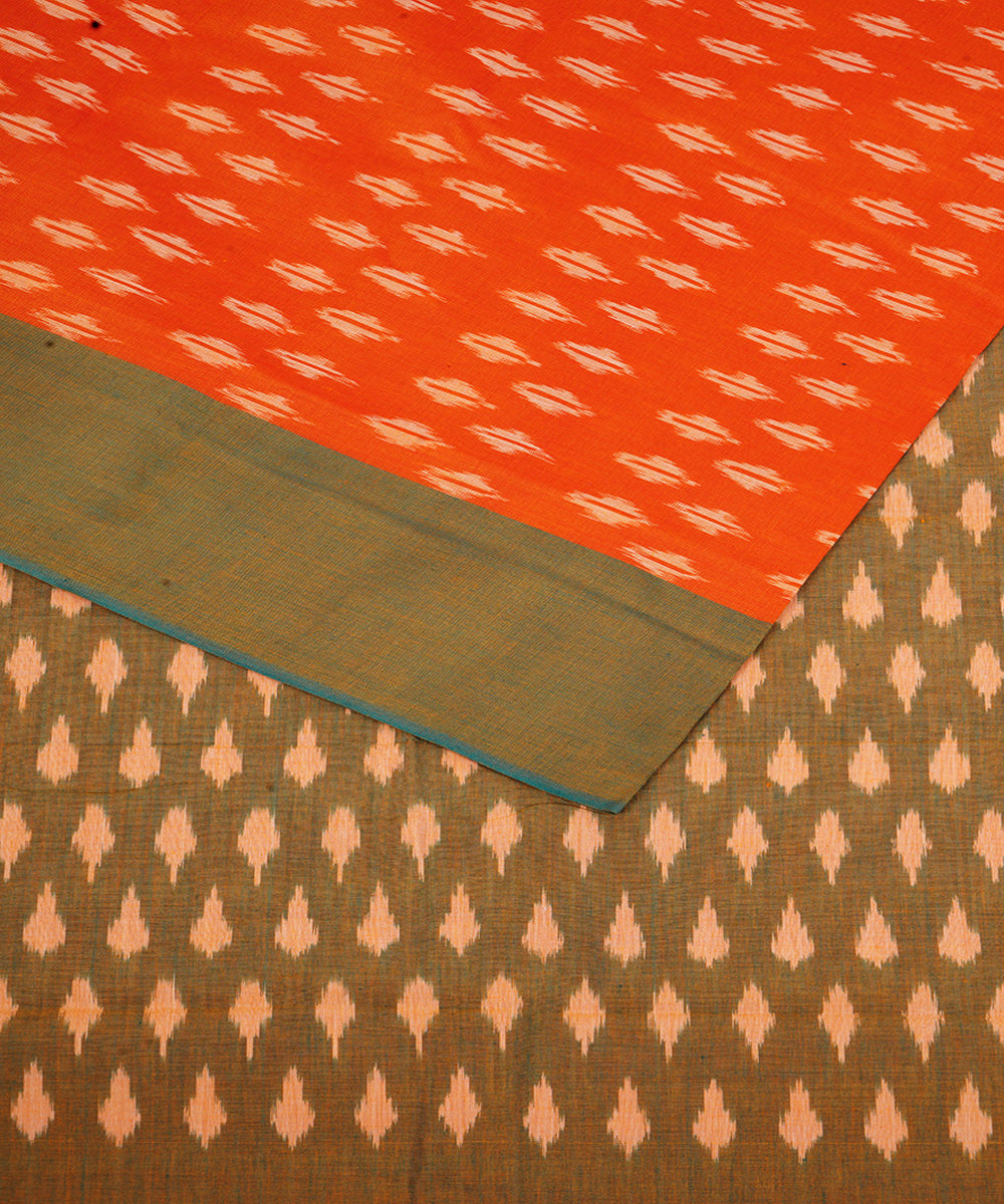 Orange hand woven cotton pochampally ikat saree