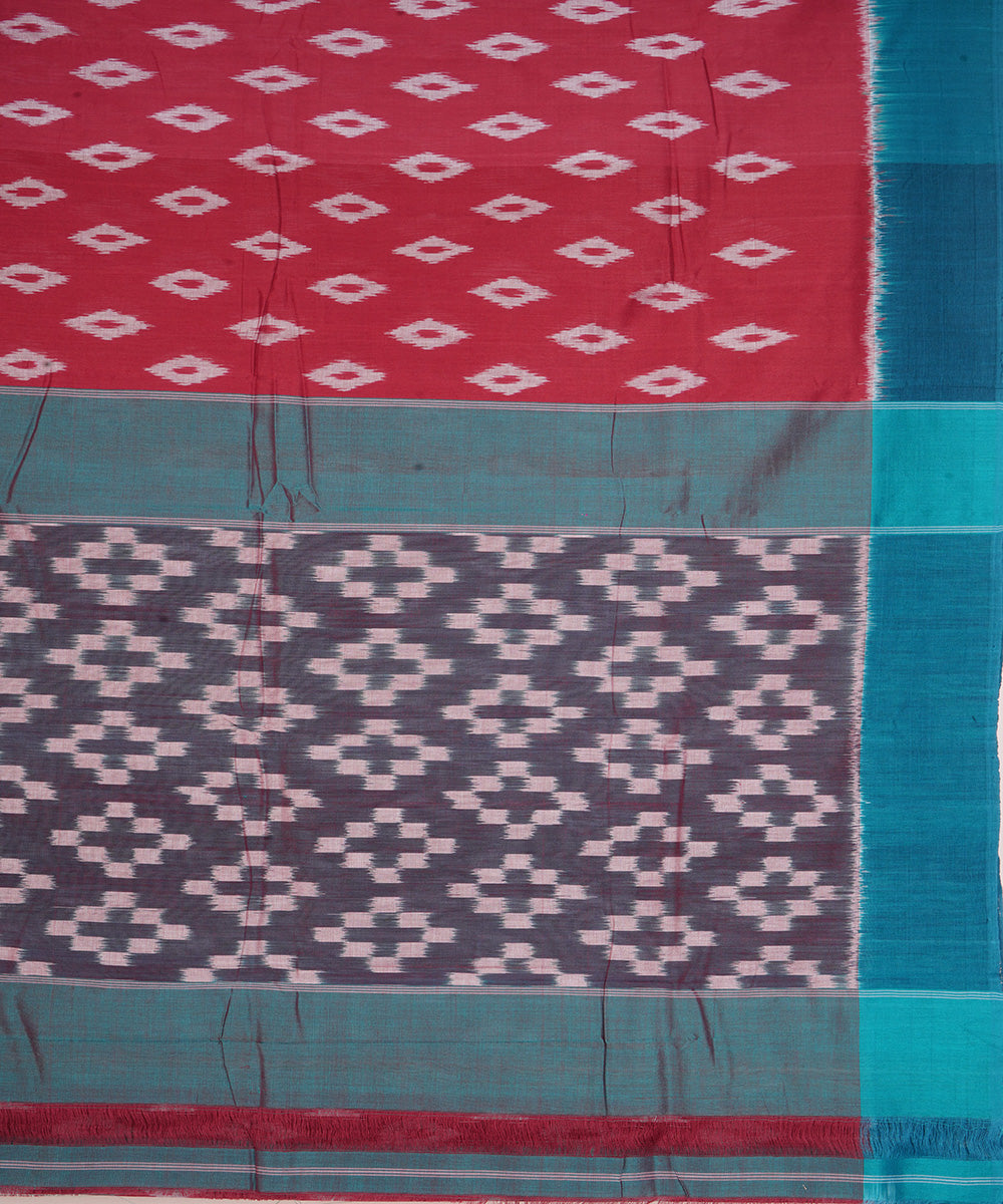 Red handwoven cotton pochampally ikat saree