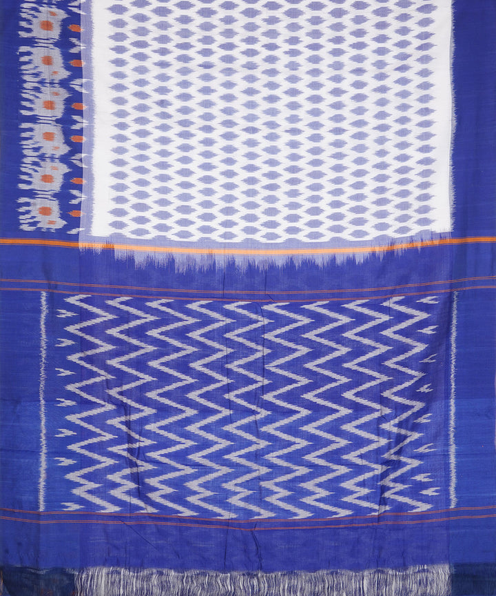 White handwoven cotton pochampally ikat saree