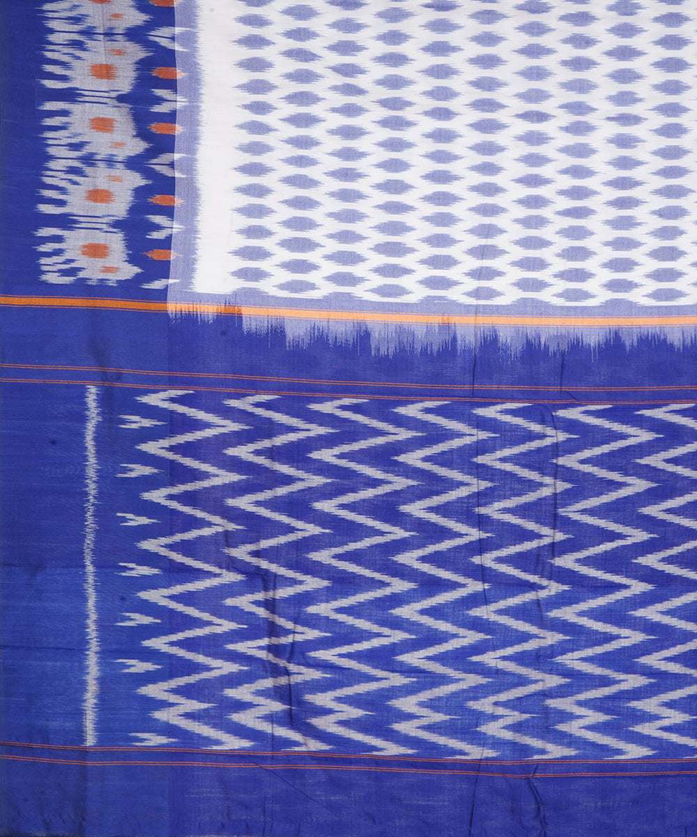 White handwoven cotton pochampally ikat saree