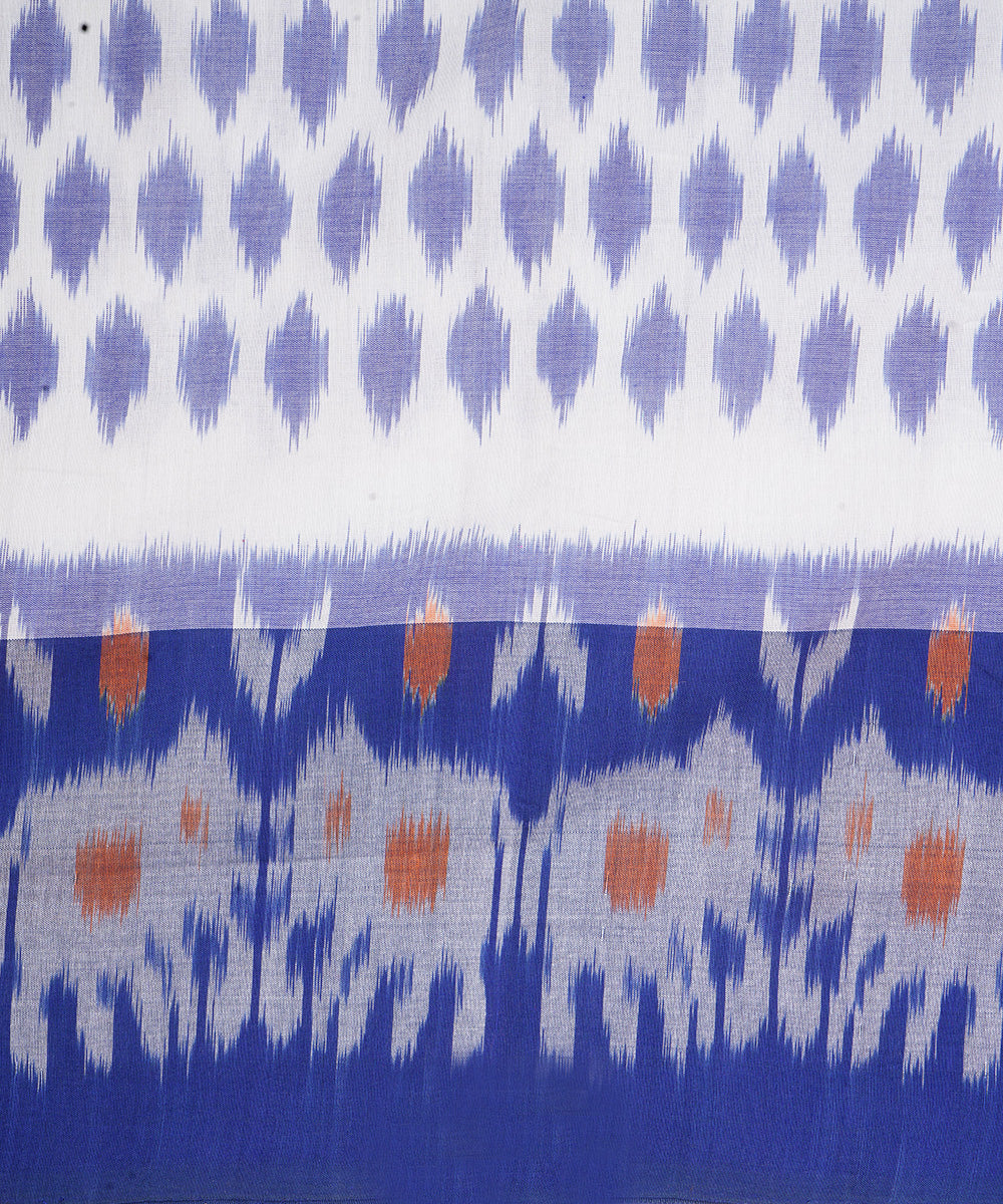 White handwoven cotton pochampally ikat saree