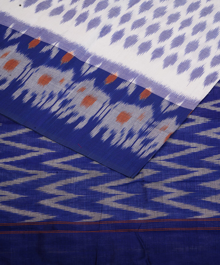 White handwoven cotton pochampally ikat saree