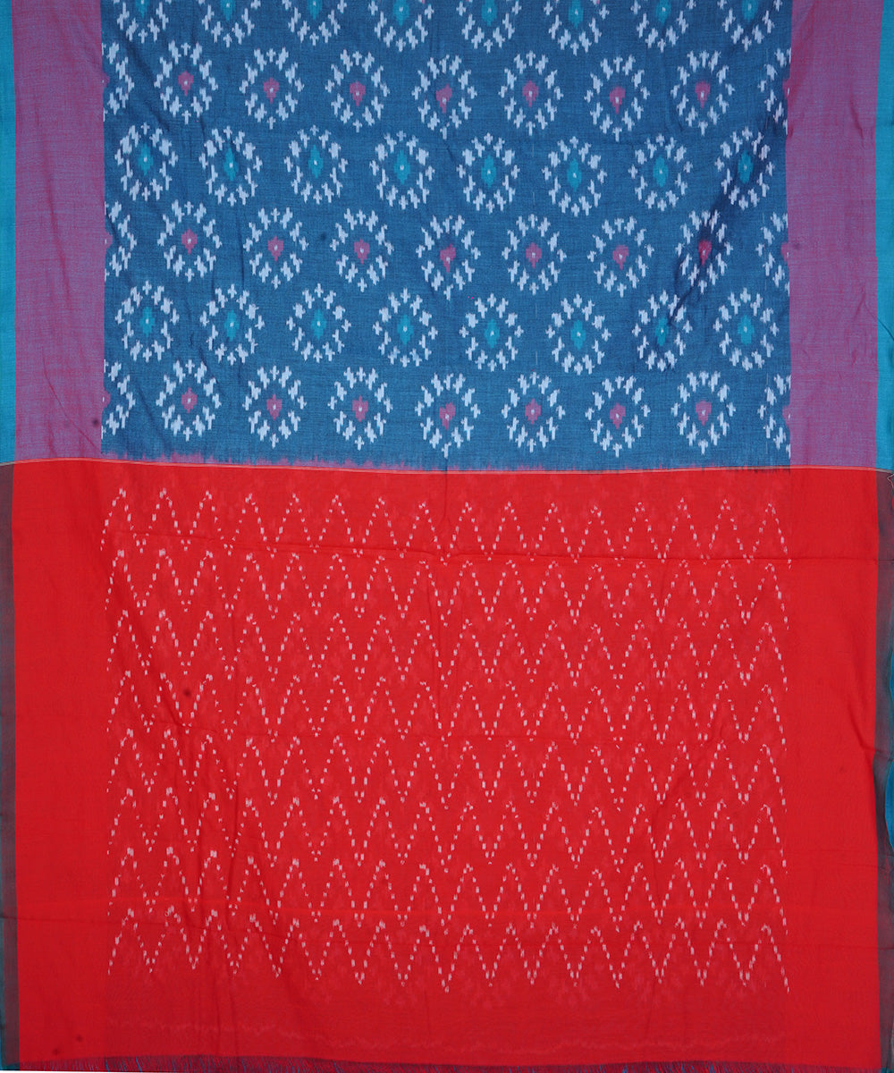 Blue handloom cotton pochampally ikat saree