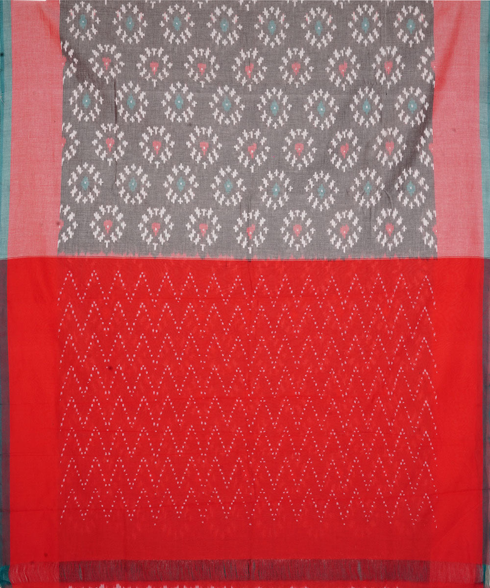 Grey hand loom cotton pochampally ikat saree