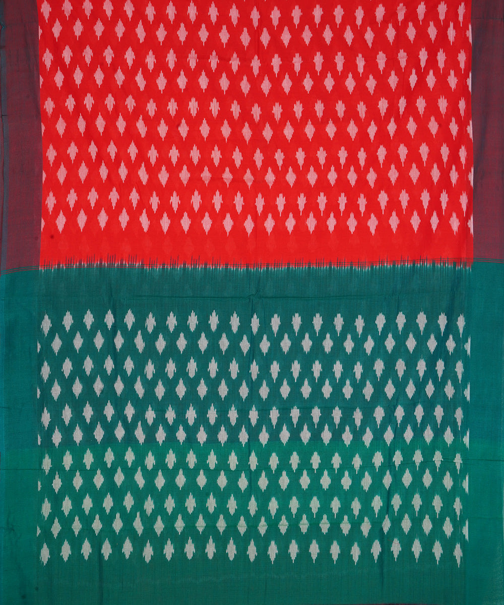 Red hand loom cotton pochampally ikat saree