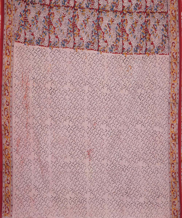 Beige cotton handblock printed kalamkari saree