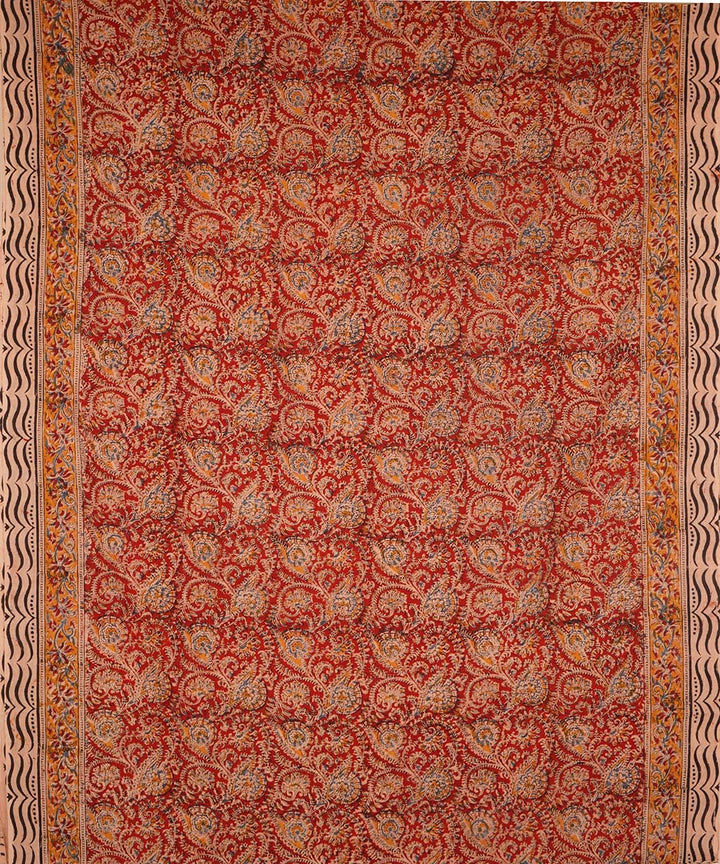 Red on beige cotton handblock printed kalamkari saree