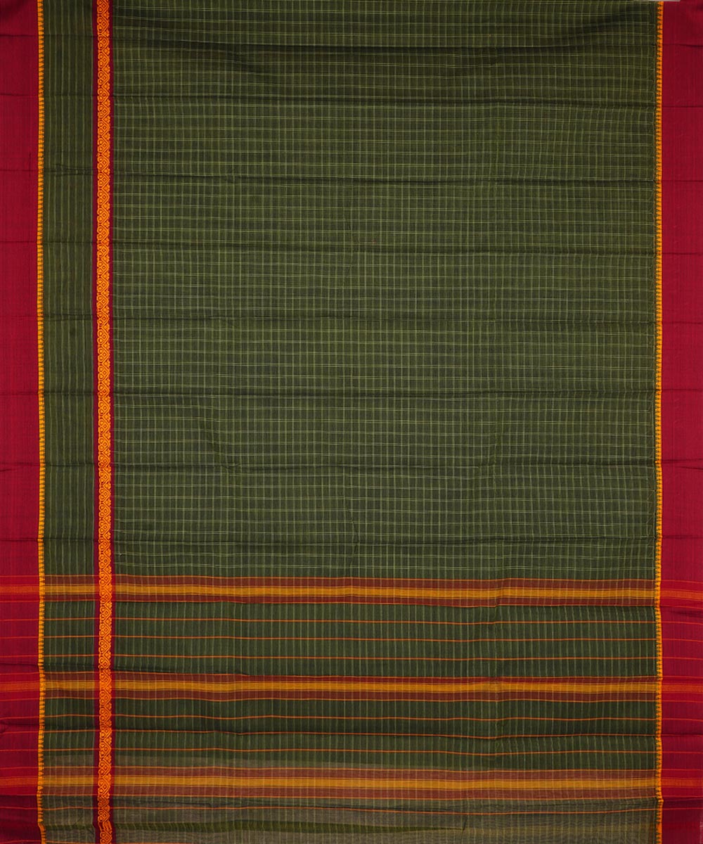 Dark green cotton handloom narayanapet saree