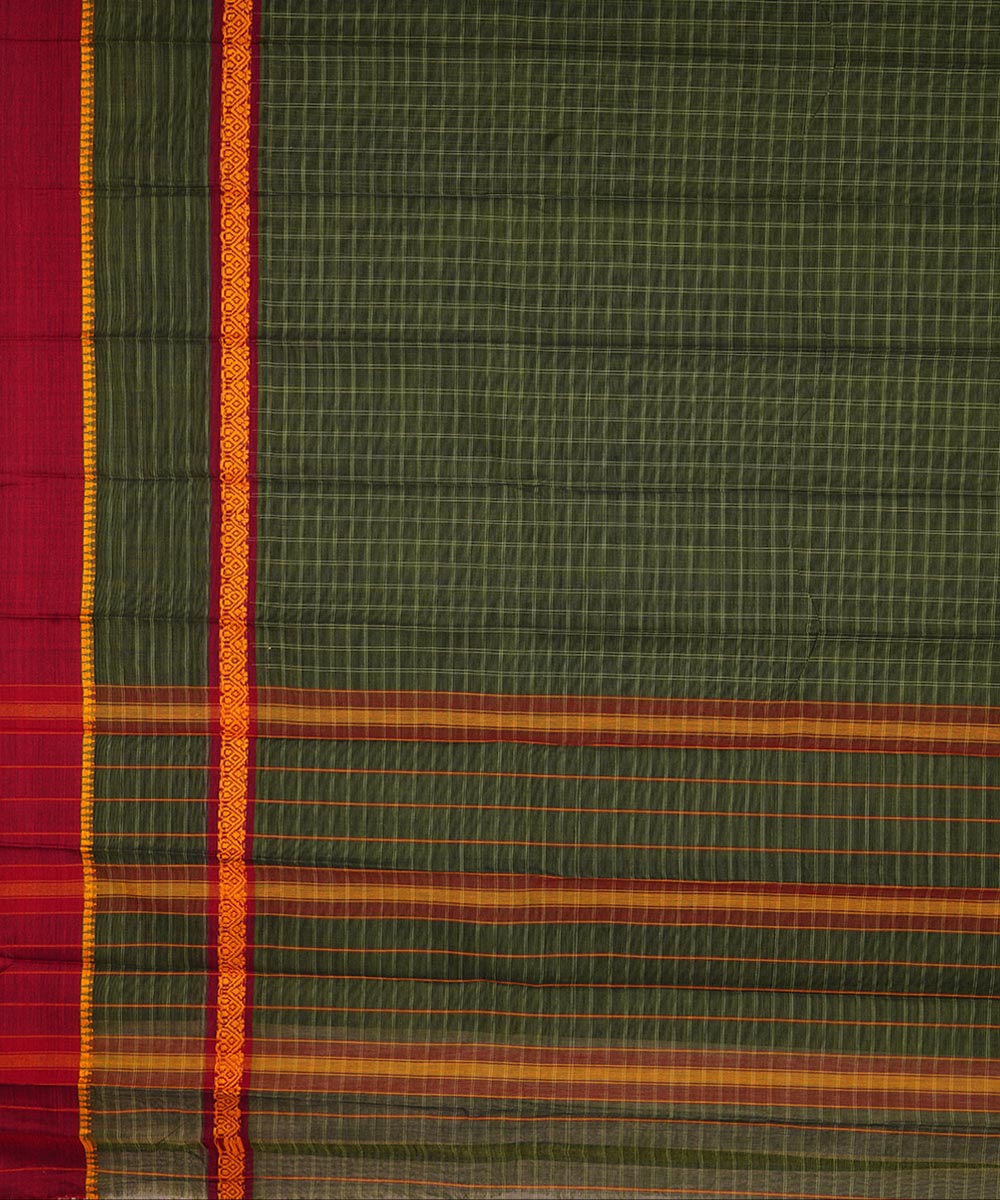 Dark green cotton handloom narayanapet saree