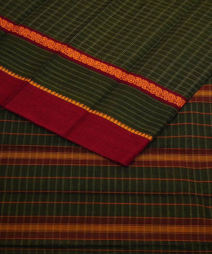Dark green cotton handloom narayanapet saree
