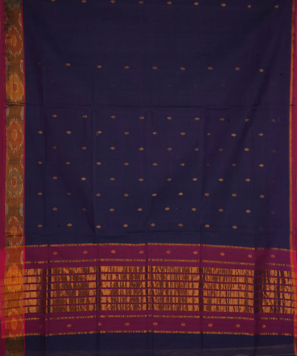 Navy blue and purple cotton handwoven venkatagiri saree