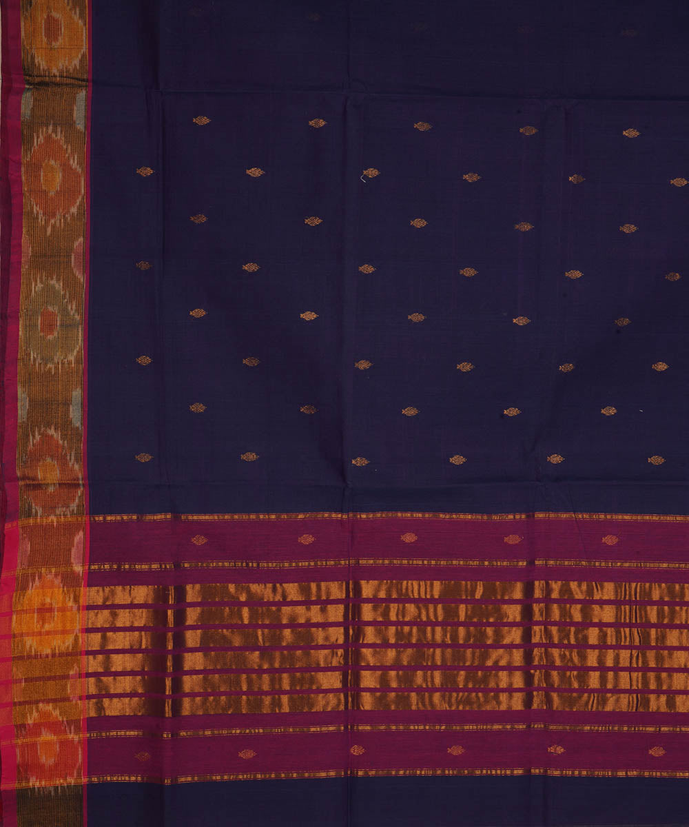 Navy blue and purple cotton handwoven venkatagiri saree