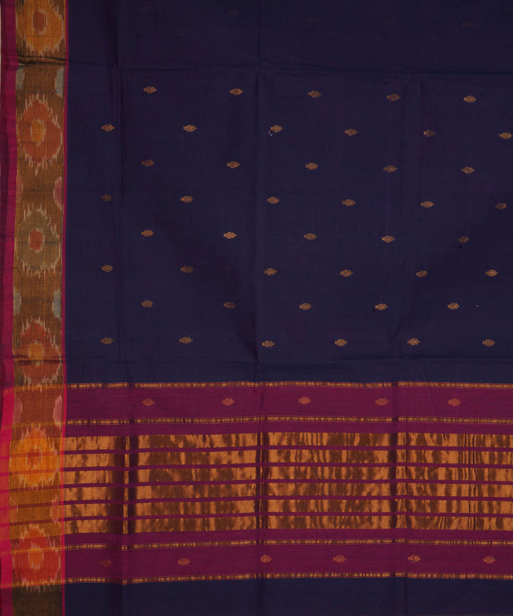 Navy blue and purple cotton handwoven venkatagiri saree