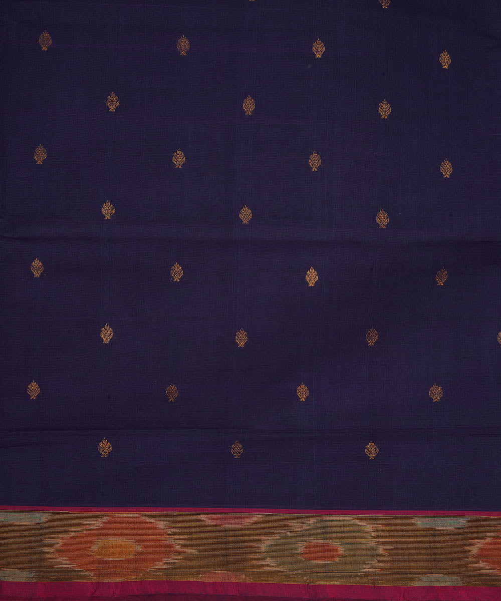 Navy blue and purple cotton handwoven venkatagiri saree