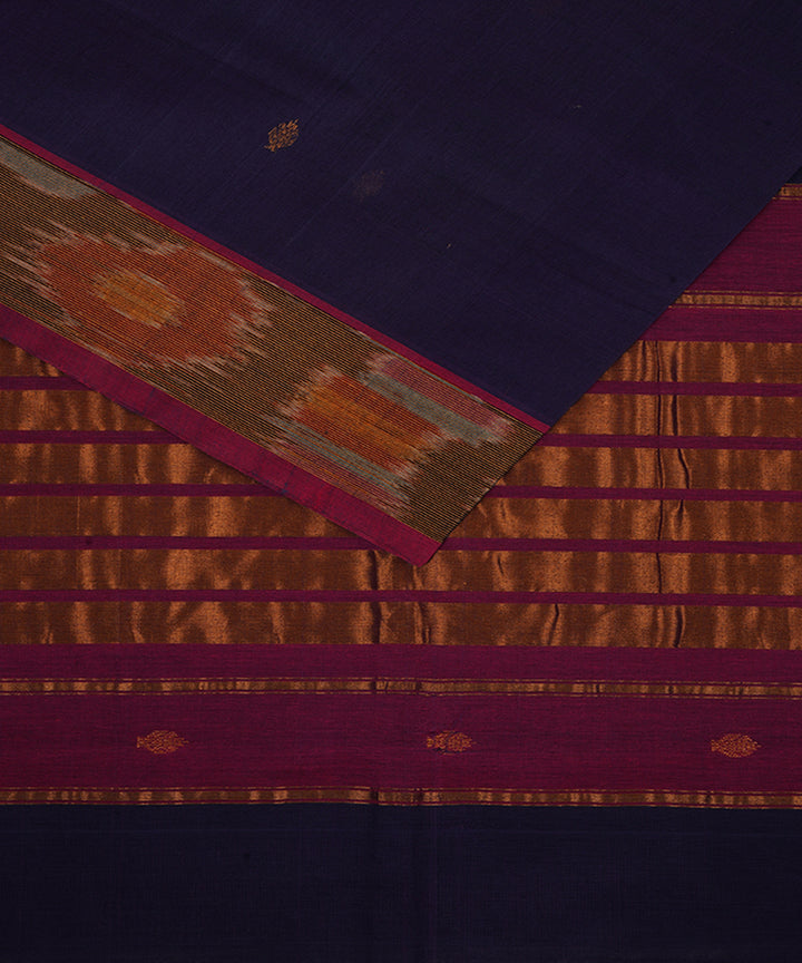Navy blue and purple cotton handwoven venkatagiri saree