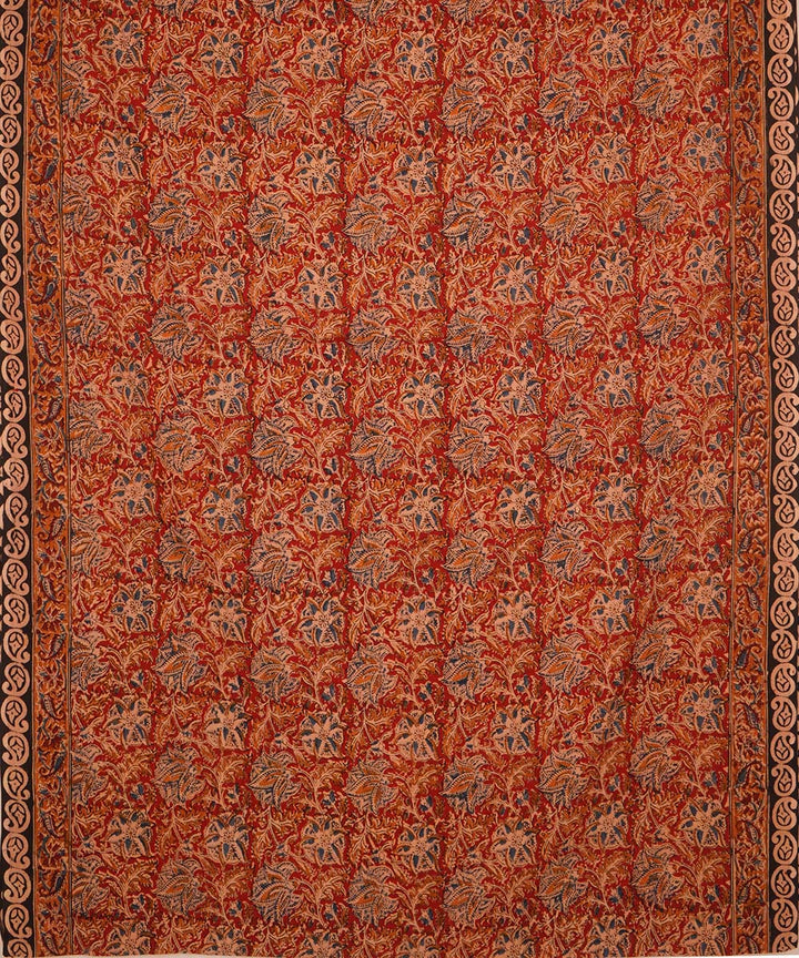 Red brown cotton handblock printed kalamkari saree