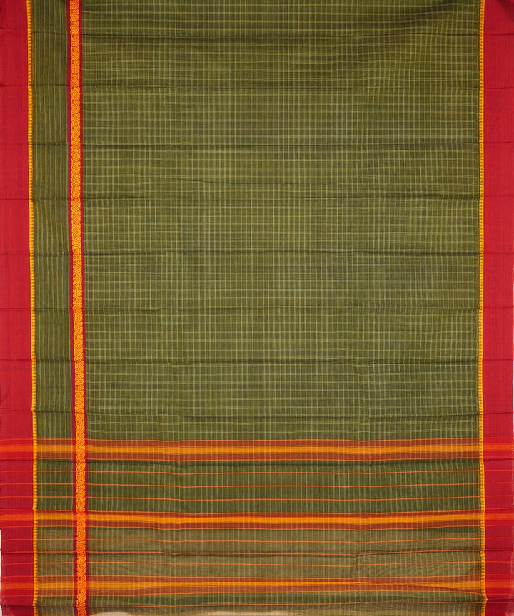 Moss green checks cotton handloom narayanapet saree