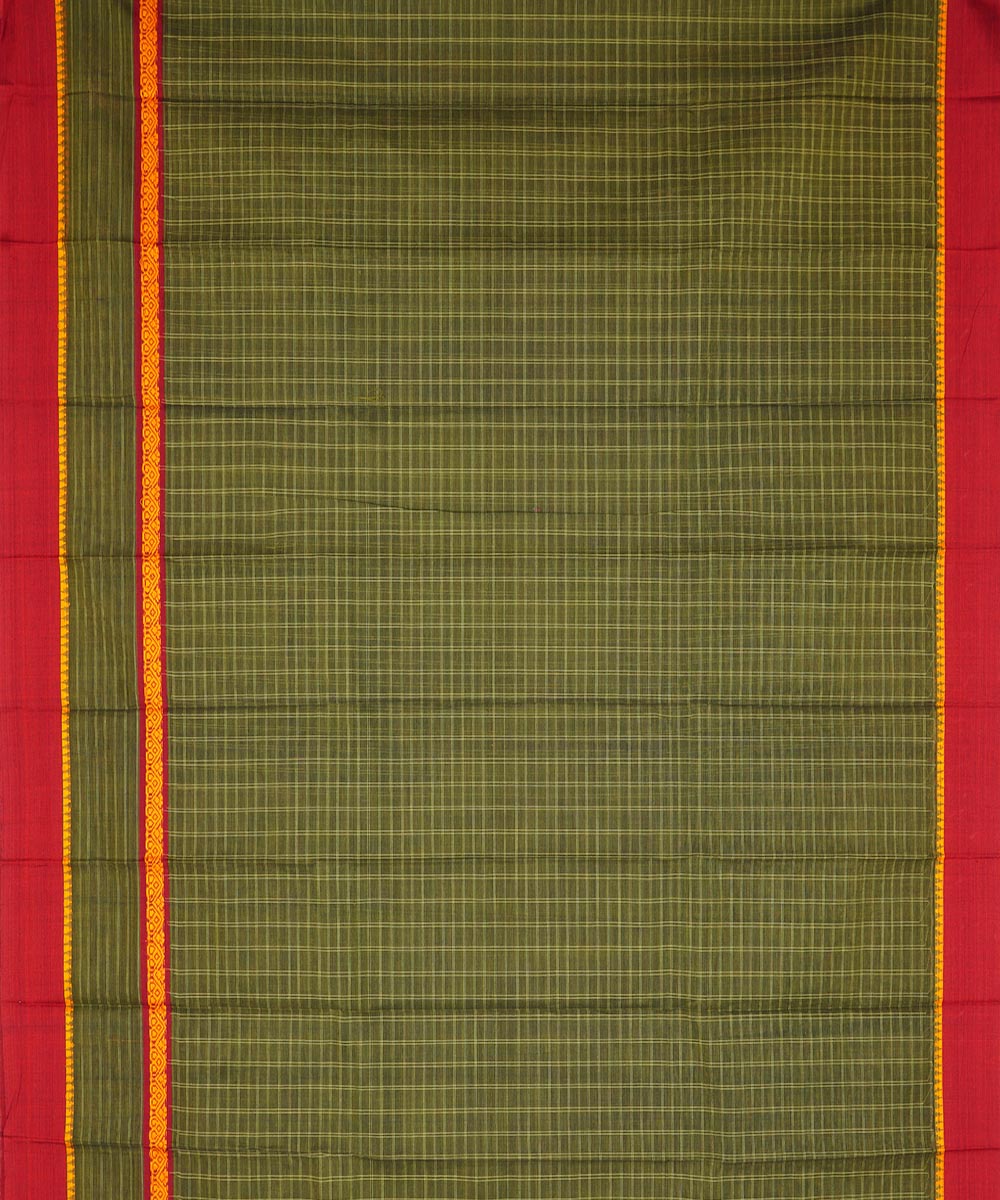 Moss green checks cotton handloom narayanapet saree