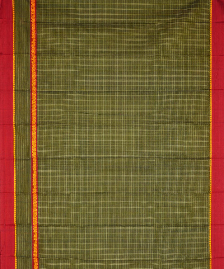 Moss green checks cotton handloom narayanapet saree