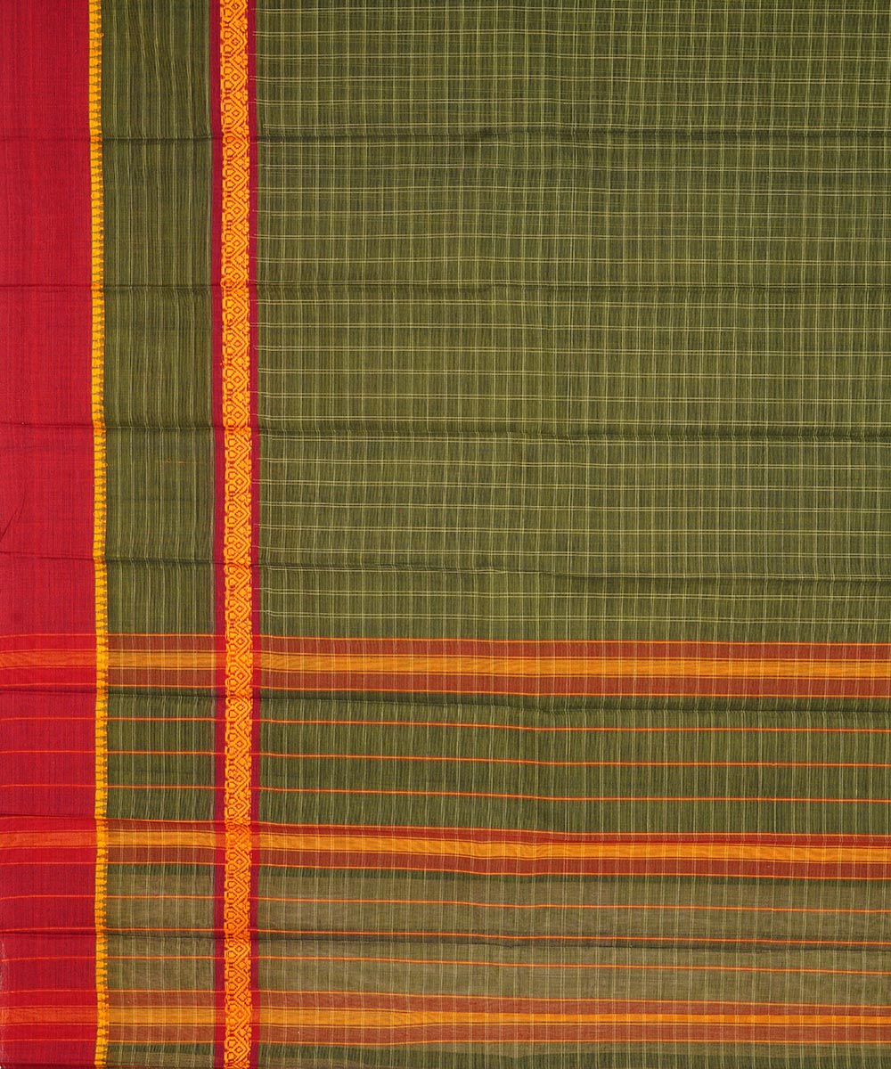 Moss green checks cotton handloom narayanapet saree