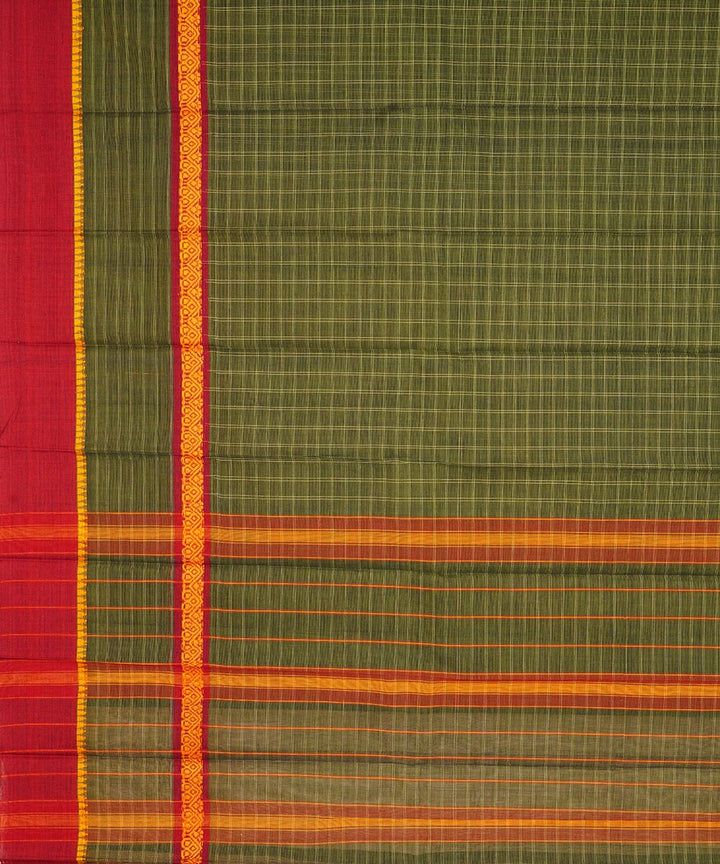 Moss green checks cotton handloom narayanapet saree