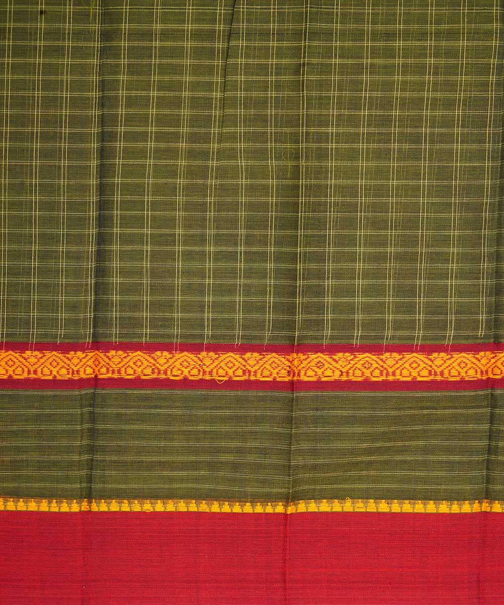 Moss green checks cotton handloom narayanapet saree