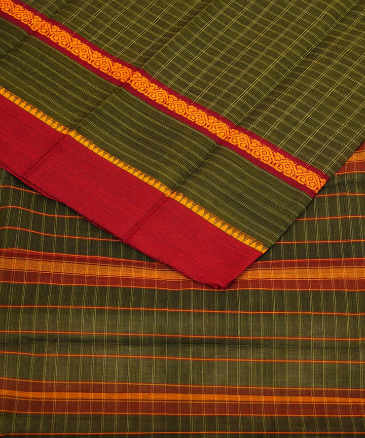 Moss green checks cotton handloom narayanapet saree