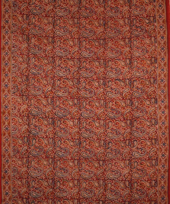 Red maroon cotton handblock printed kalamkari saree
