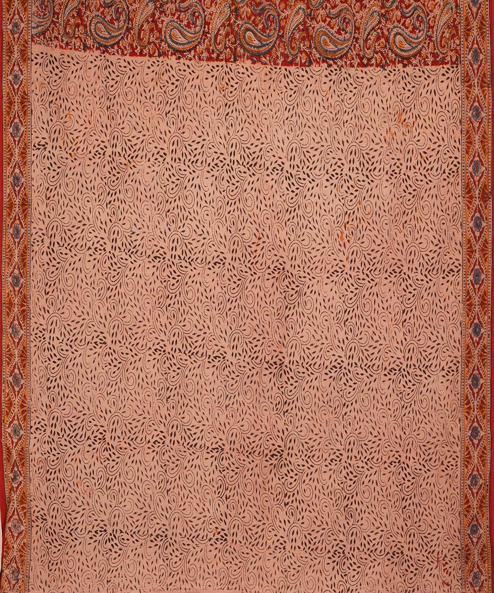 Red maroon cotton handblock printed kalamkari saree