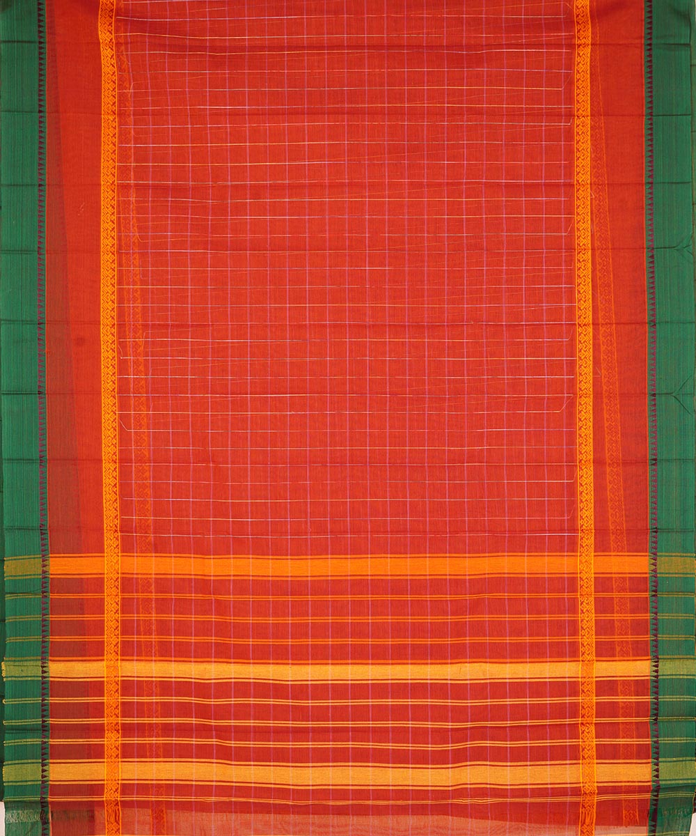 Red checks cotton handloom narayanapet saree