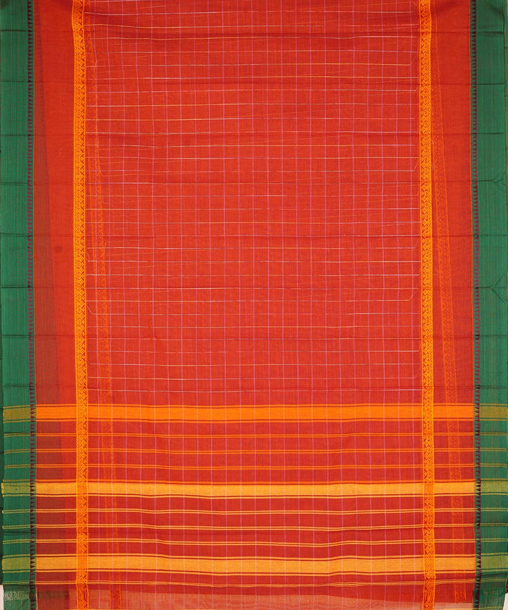 Red checks cotton handloom narayanapet saree