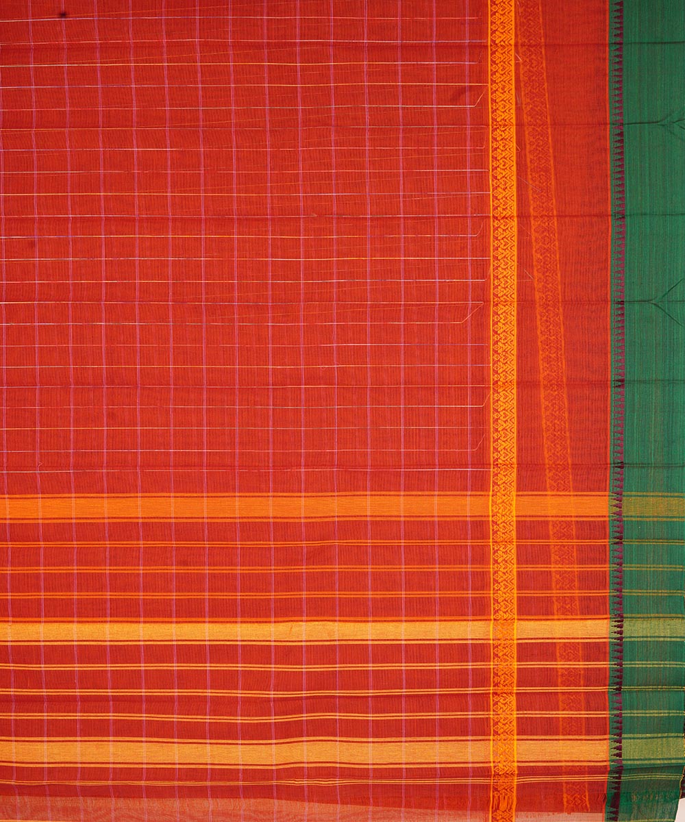 Red checks cotton handloom narayanapet saree