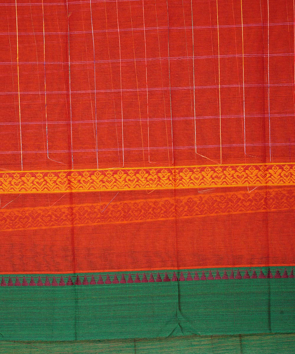 Red checks cotton handloom narayanapet saree
