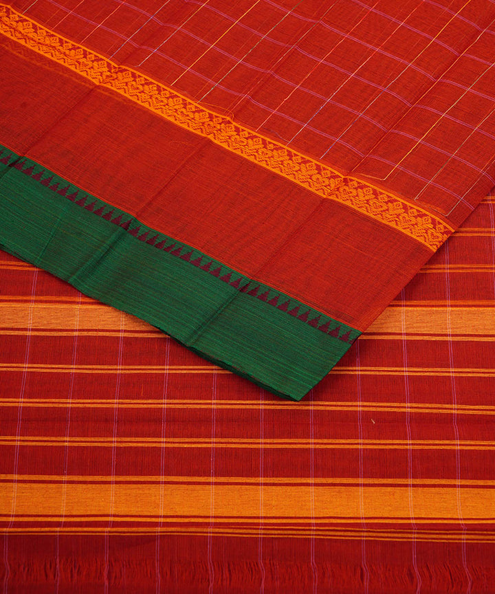 Red checks cotton handloom narayanapet saree