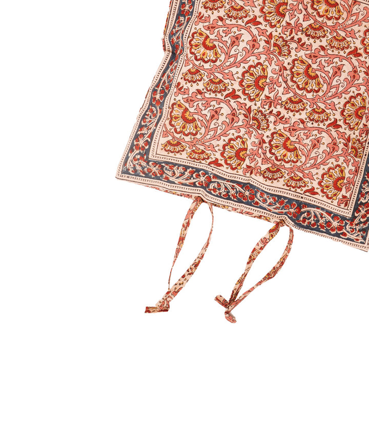 White pink cotton hand block print kalamkari cushion cover