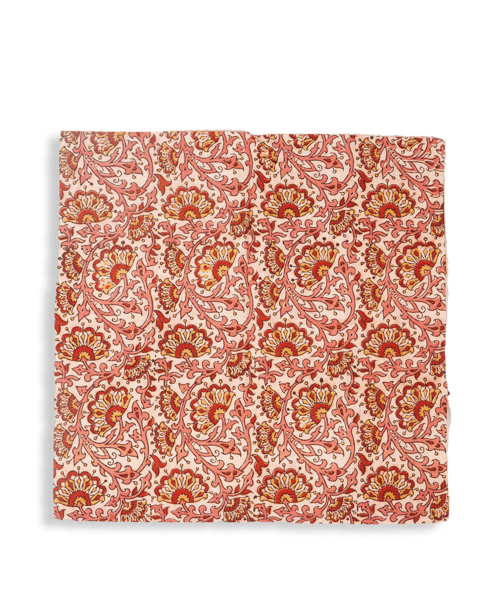 White pink cotton hand block print kalamkari cushion cover