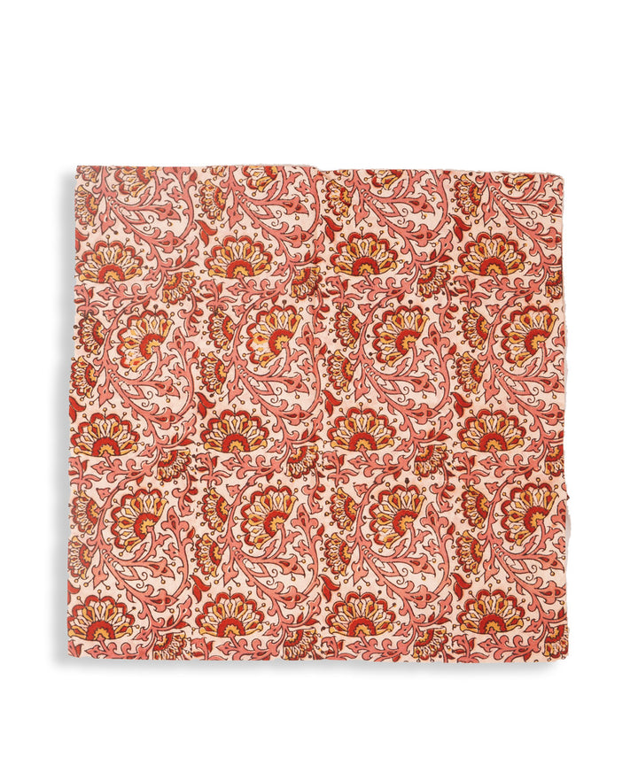 White pink cotton hand block print kalamkari cushion cover