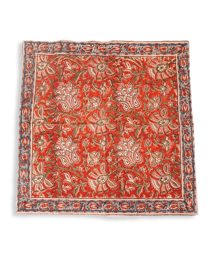 Orange multicolor cotton hand block print kalamkari cushion cover