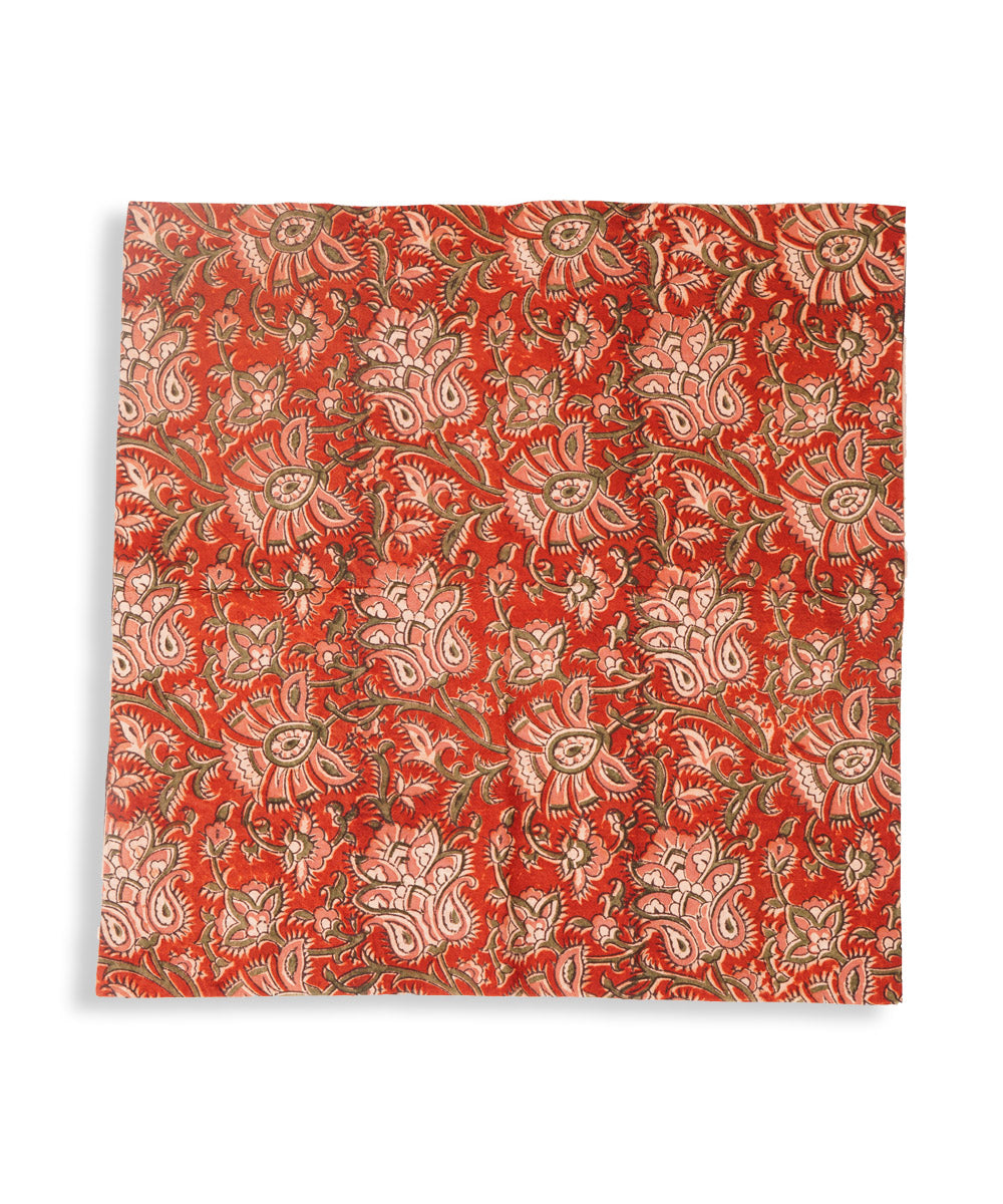 Orange multicolor cotton hand block print kalamkari cushion cover