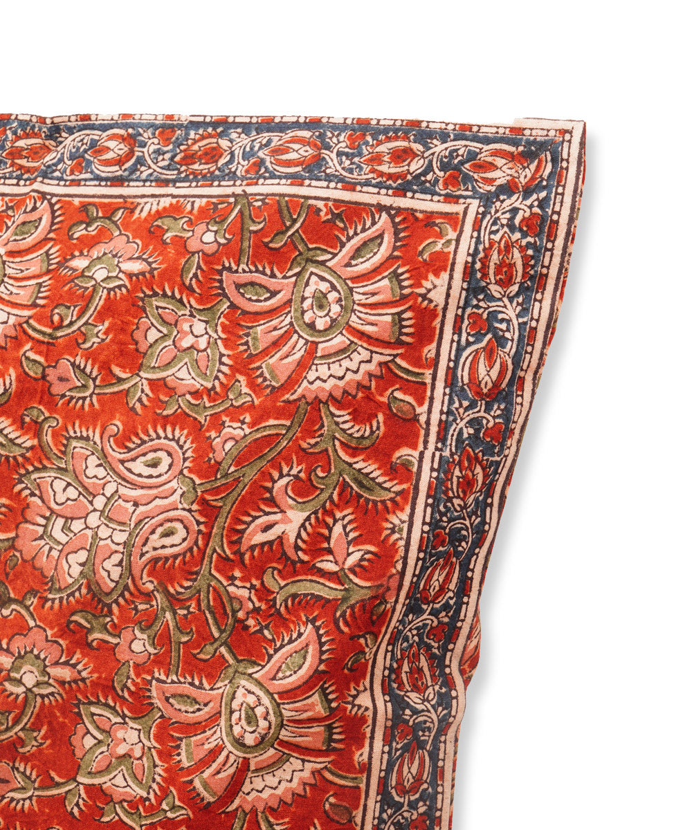 Orange multicolor cotton hand block print kalamkari cushion cover