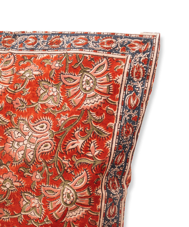 Orange multicolor cotton hand block print kalamkari cushion cover