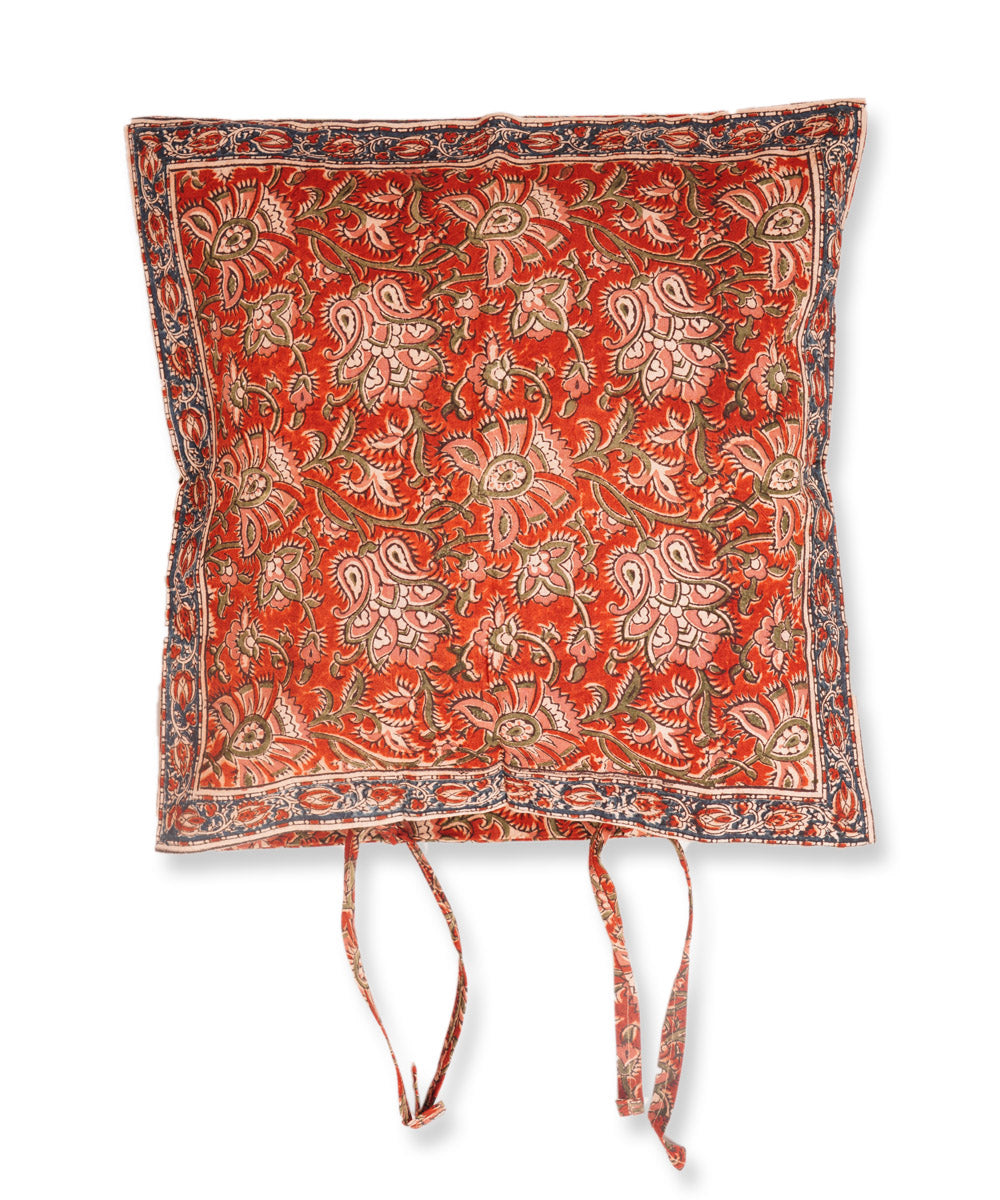 Orange multicolor cotton hand block print kalamkari cushion cover