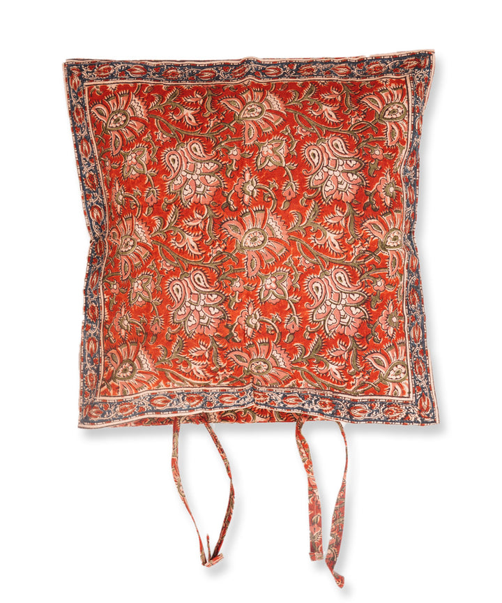Orange multicolor cotton hand block print kalamkari cushion cover