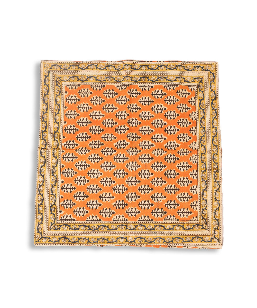Orange black cotton hand block print kalamkari cushion cover