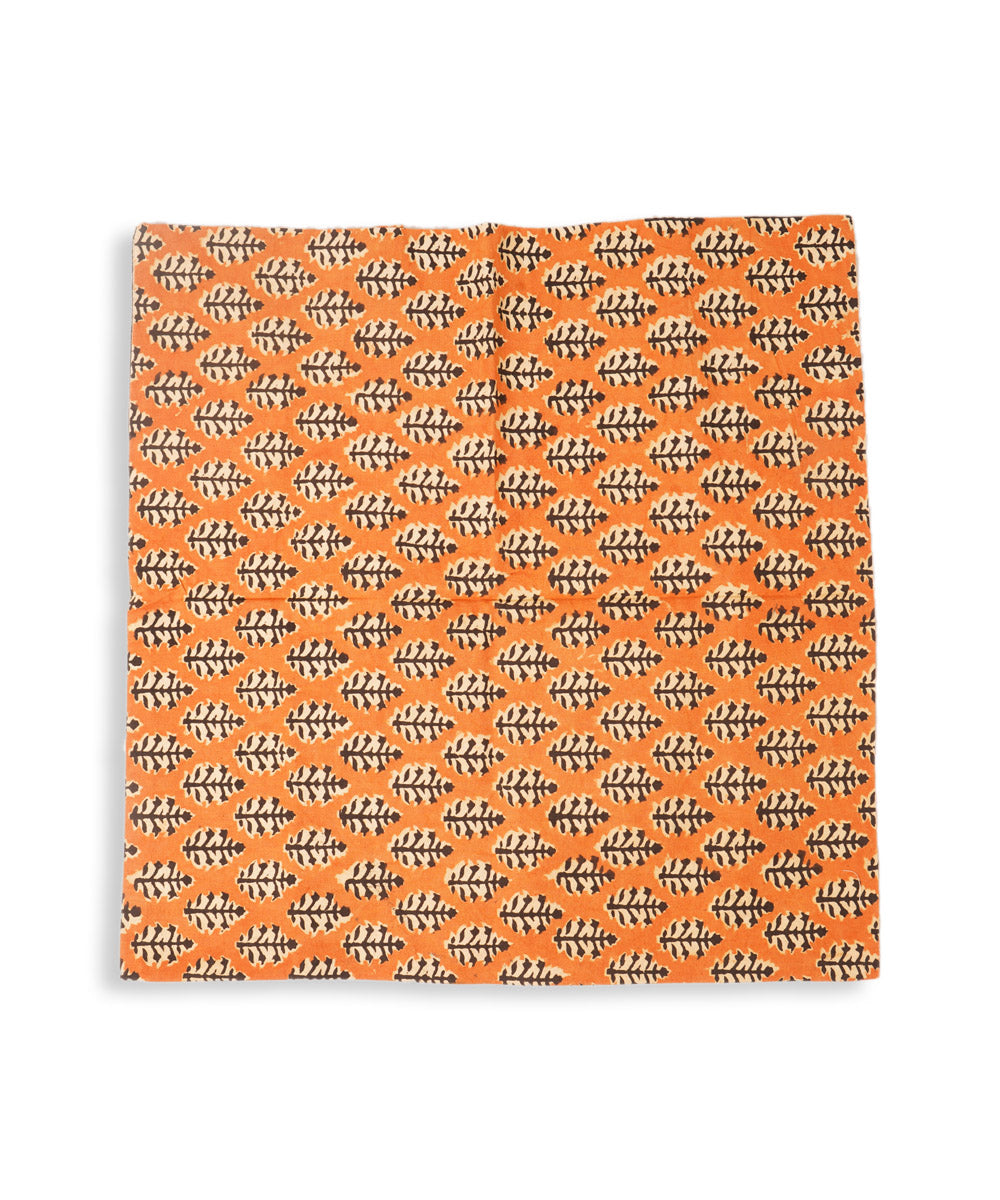 Orange black cotton hand block print kalamkari cushion cover