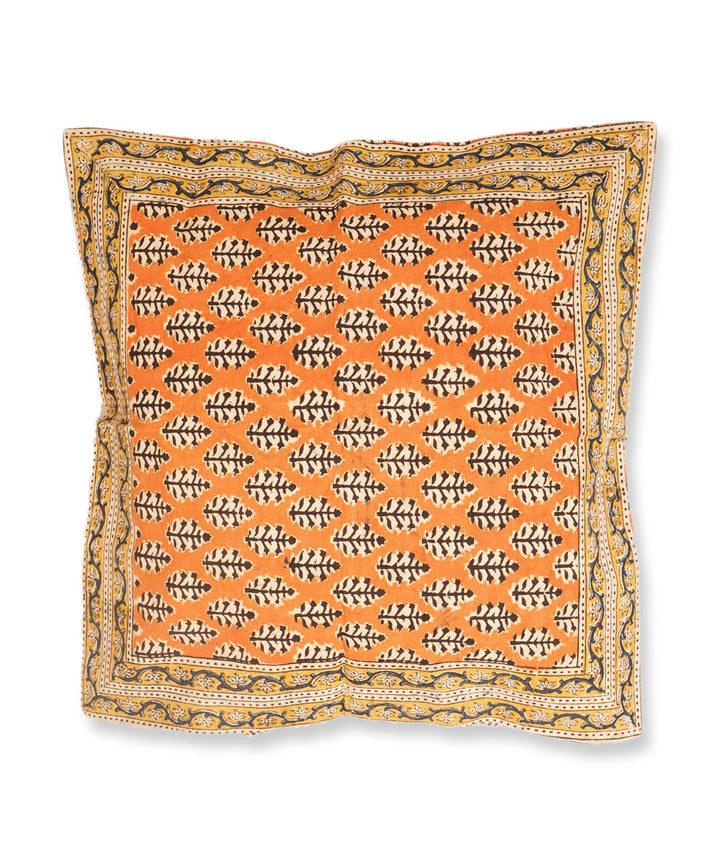 Orange black cotton hand block print kalamkari cushion cover