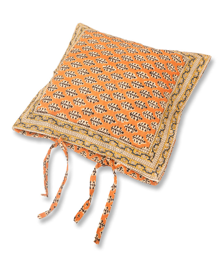Orange black cotton hand block print kalamkari cushion cover