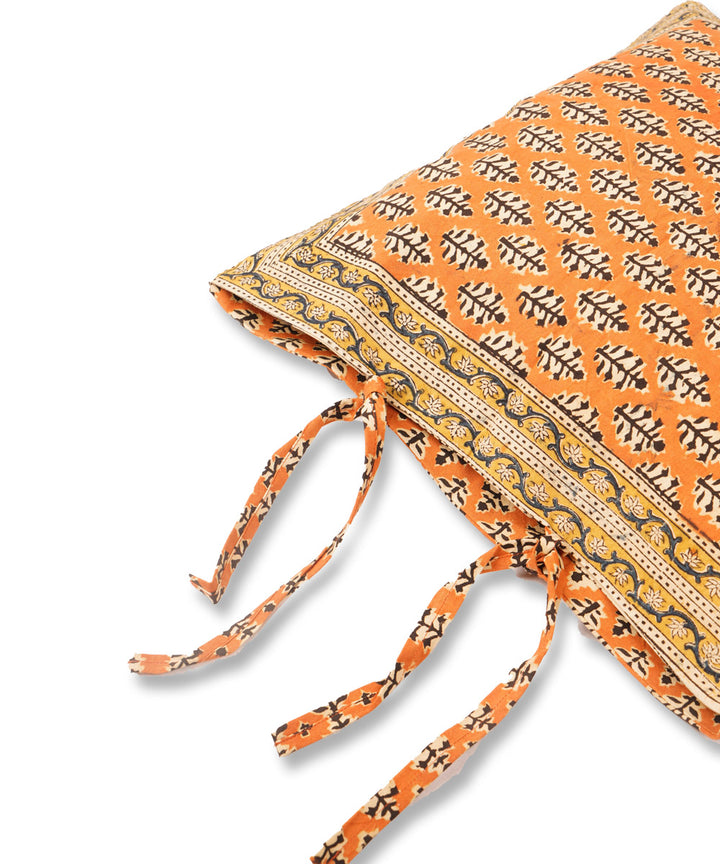 Orange black cotton hand block print kalamkari cushion cover