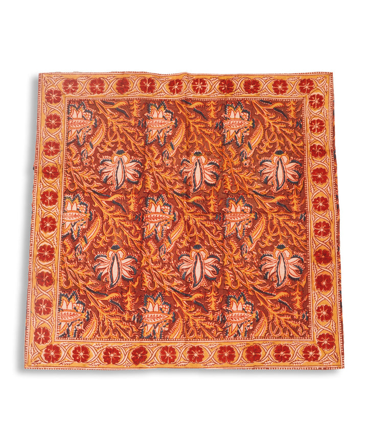 Maroon red multicolor cotton hand block print kalamkari cushion cover