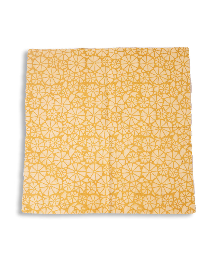 Cream yellow cotton hand block print kalamkari cushion cover
